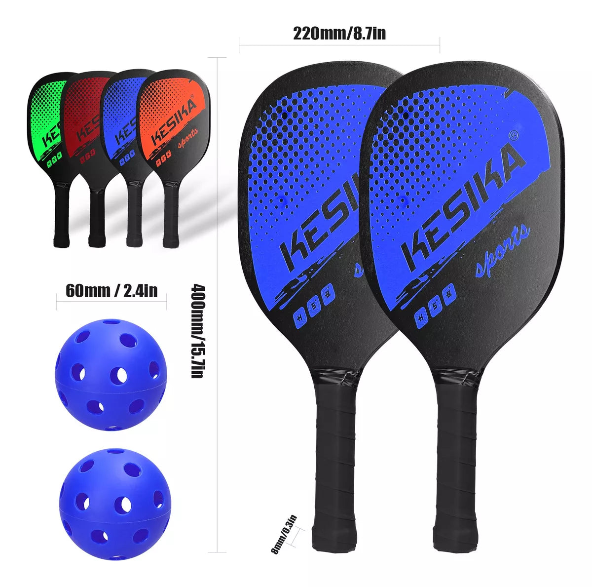 Pickleball Kit 2 Raquetas Juego y 4 pelotas (iniciales)