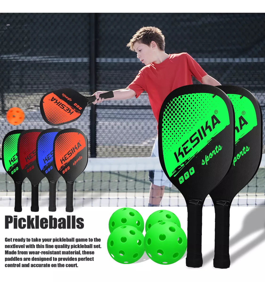 Pickleball Kit 2 Raquetas Juego y 4 pelotas (iniciales)