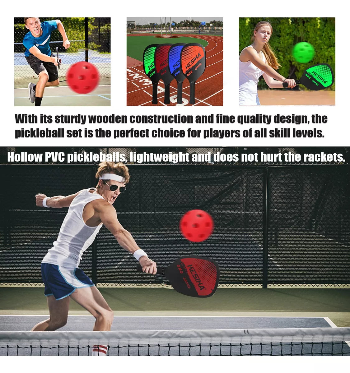 Pickleball Kit 2 Raquetas Juego y 4 pelotas (iniciales)
