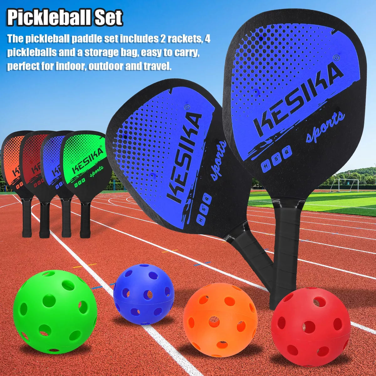 Pickleball Kit 2 Raquetas Juego y 4 pelotas (iniciales)