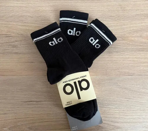 3 Pares De Calceta Alo Yoga Negro/Blanco