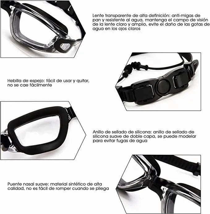 Gogles de Natacion Profesional sin fugas Proteccion UV Negros