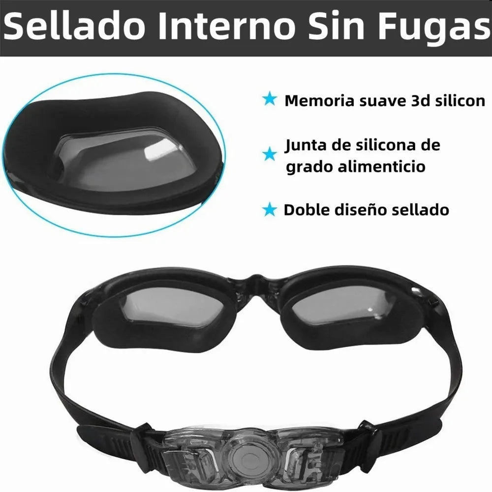 Gogles de Natacion Profesional sin fugas Proteccion UV Negros
