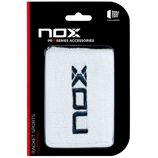 MUÑEQUERAS NOX BLANCA LOGO AZUL MARINO