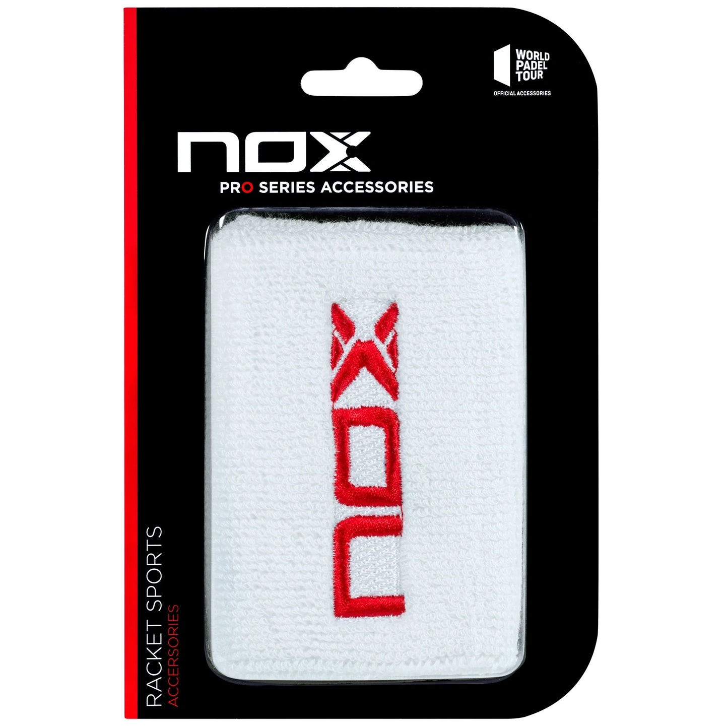 MUÑEQUERAS NOX BLANCAS LOGO ROJO